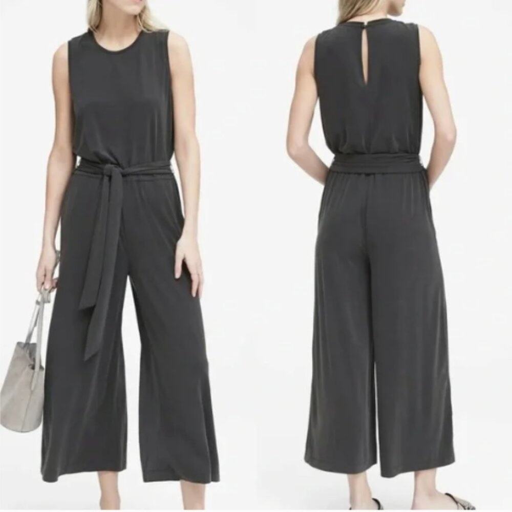 Banana Republic Women's Sleeveless Wide Leg Cropped Jumpsuit Black Size 14